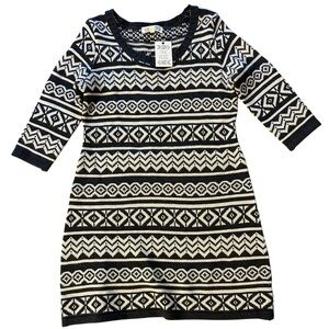 Pink Rose Black and Cream Geometric Patterned Dress
